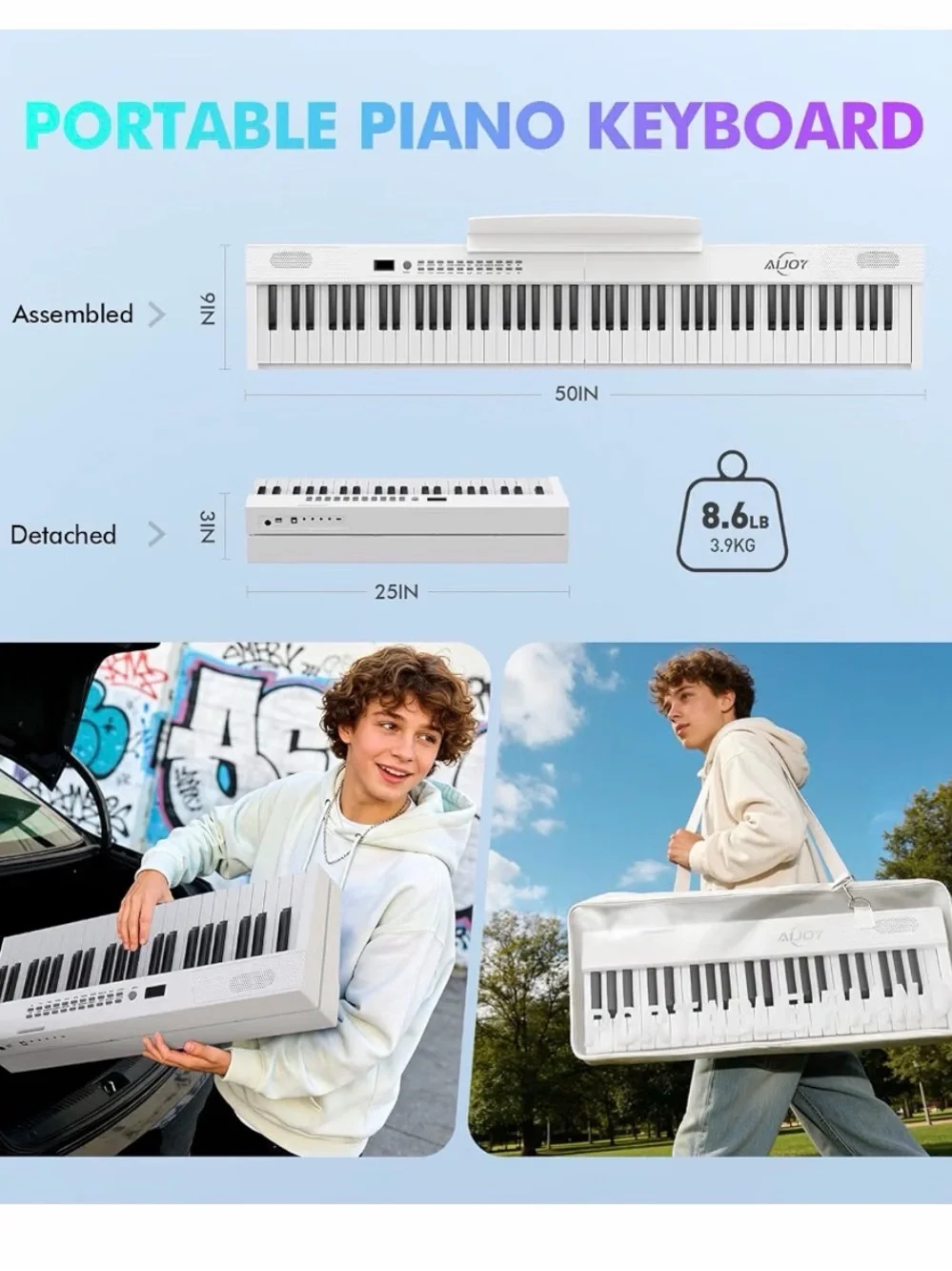 White 88-Key Folding Digital Piano Keyboard with Carry Bag